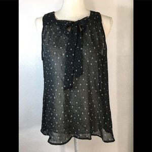 Sheer Black/white bow tie blouse